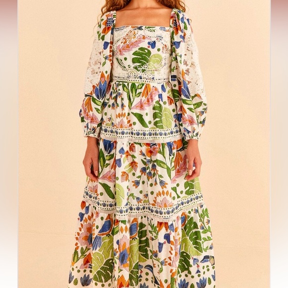 FARM Rio Dresses & Skirts - 🌺🎉HP🎉🌺 NWOT Farm Rio Summer Garden Lace Midi Dress